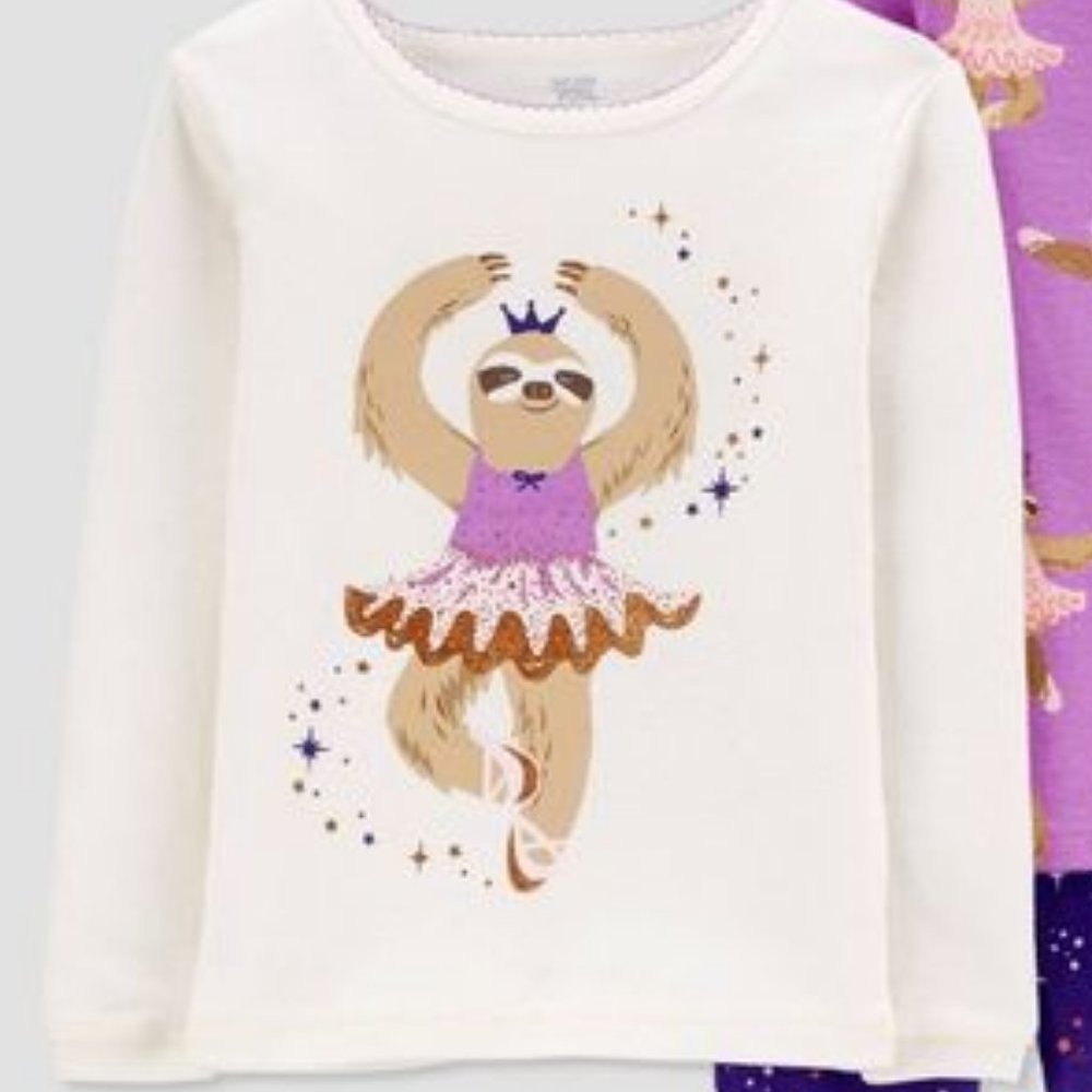 WT 4 piece Pajama Set Ballerina Sloth Sz 2T - Picture 2 of 4